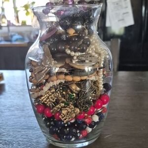Decorative Glass Vase with Assorted Beads, A MYSTERY JAR. GOOD FOR CRAFTS.